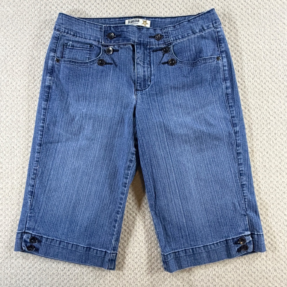Y2K Bermuda Jean Shorts Womens 6 Blue Denim Nautical Sailor Trouser Jort Capri